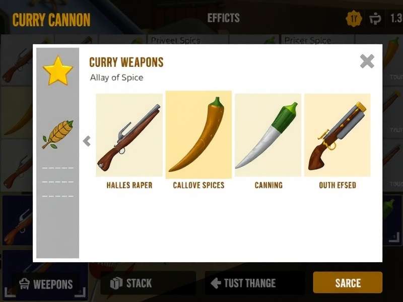 Curry Cannon Weapon Arsenal Curry Cannon weapon selection screen showing different spice-based weapons